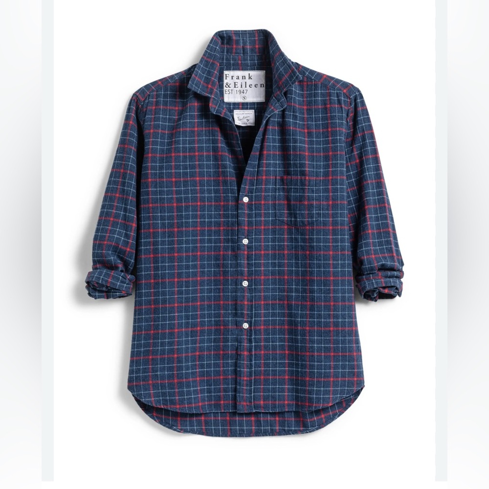 Frank & Eileen Navy Plaid Button-Up Shirt with Red Windowpane